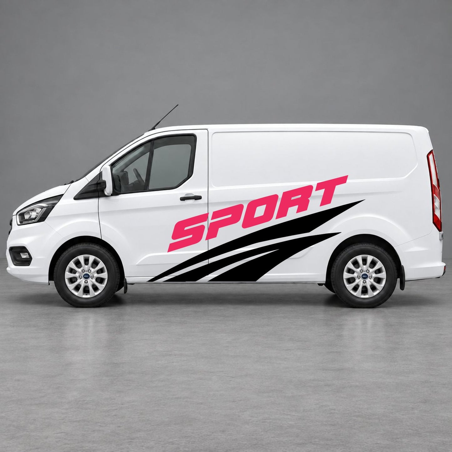 Ford Transit Custom Sport Twin Stripe Side Graphics in Black & Pink