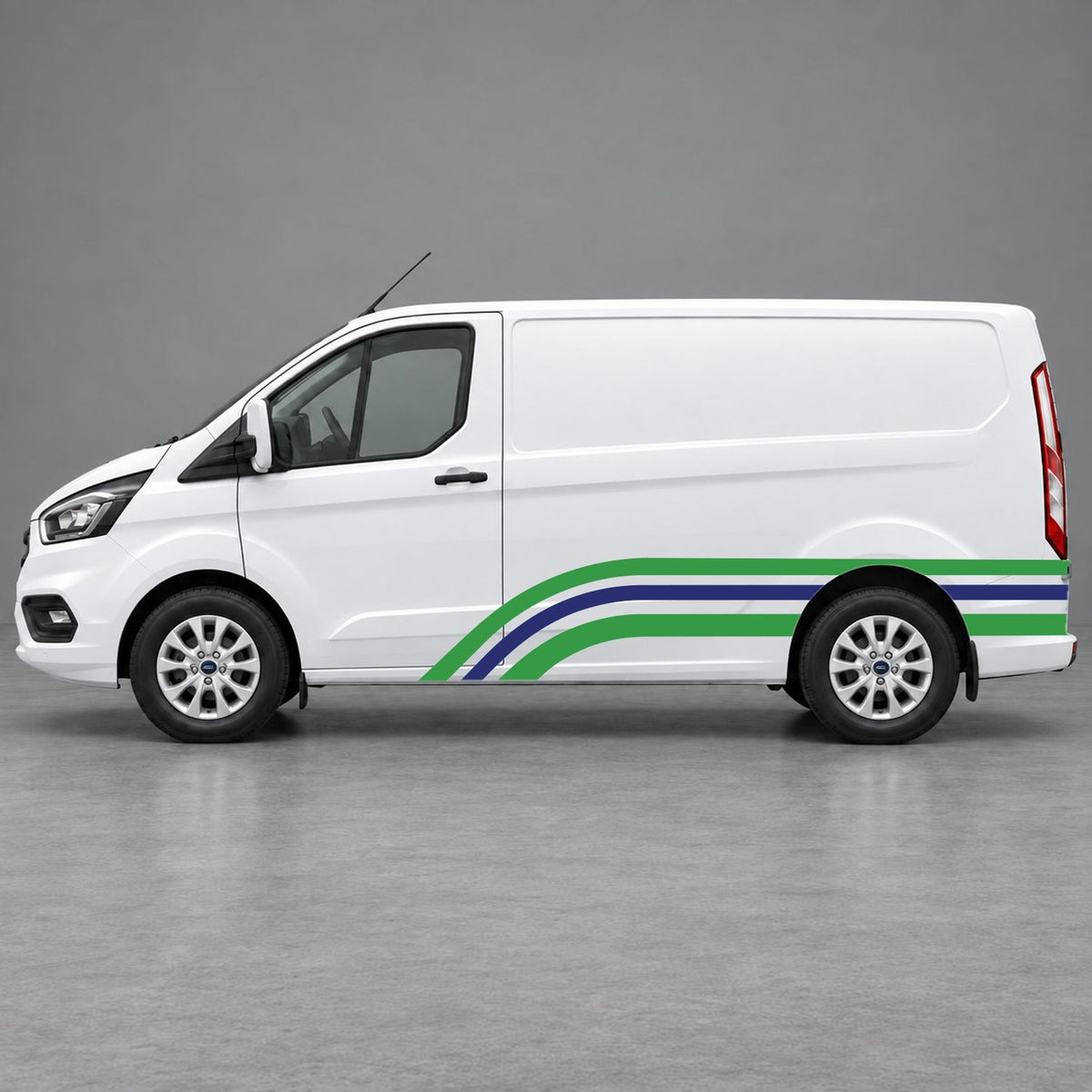 Ford Transit Custom Retro Triple-Arch Side Stripes in Green & Navy Blue