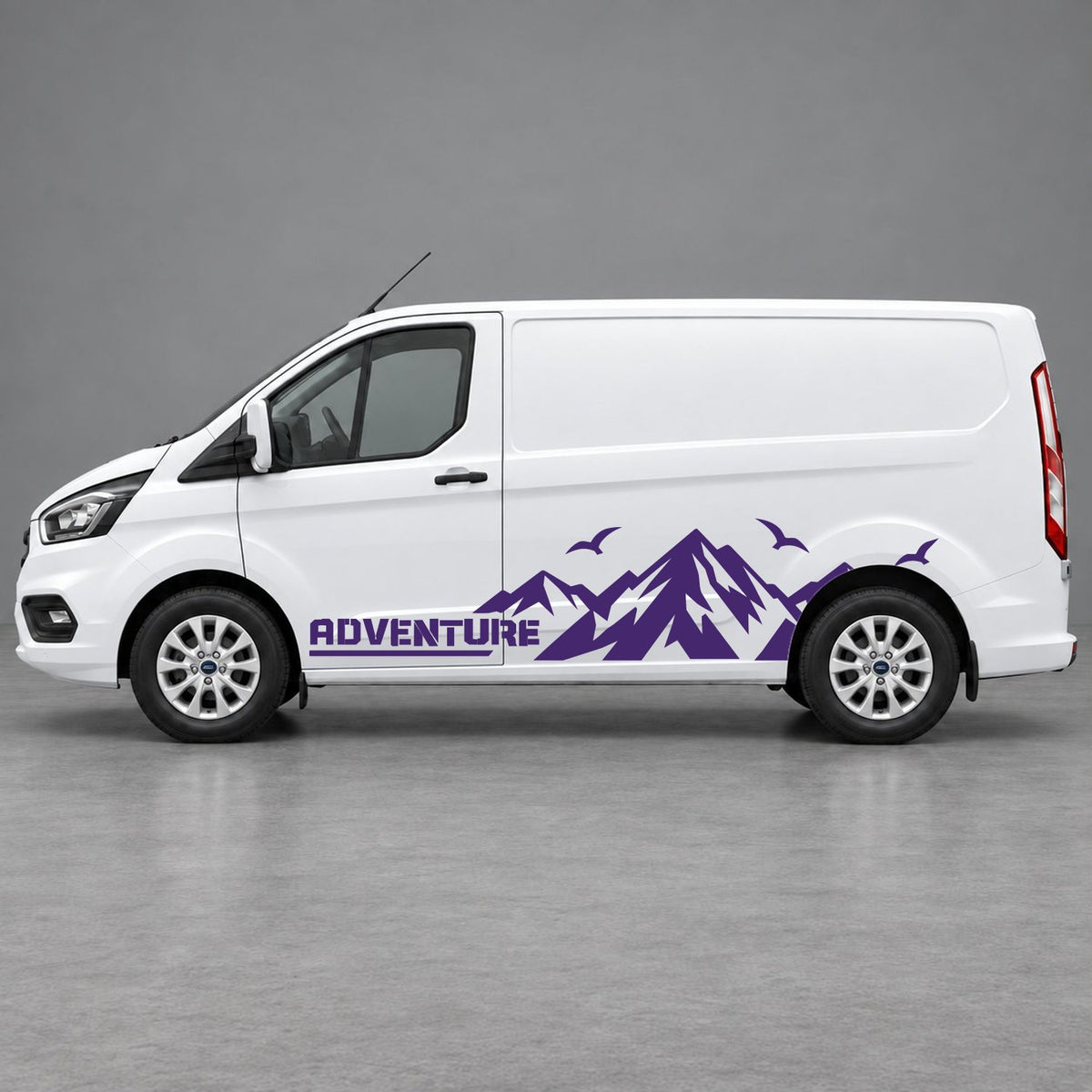 Ford Transit Custom Adventure Mountain Side Graphics in Purple
