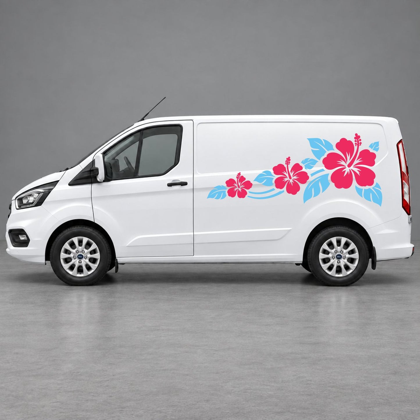 Ford Transit Custom Hibiscus Flower Trail Side Graphics in Light Blue & Pink