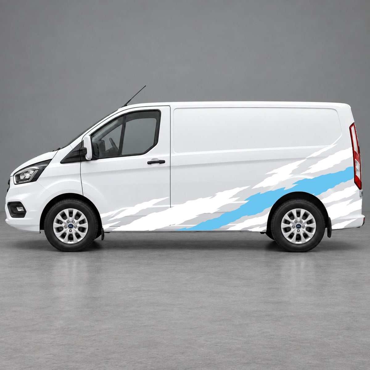 Ford Transit Custom Claw Scratch Side Graphics in White & Light Blue