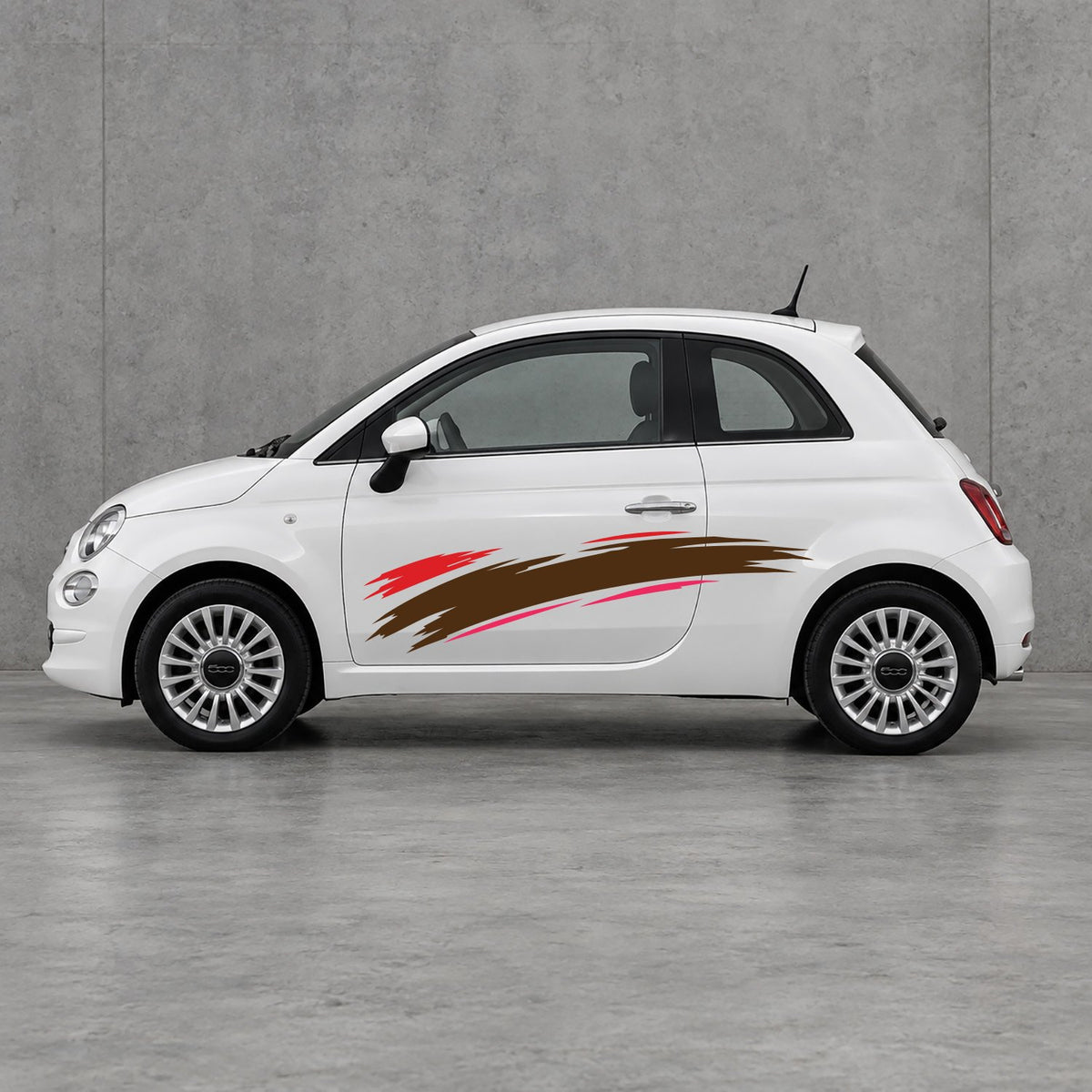 Fiat 500 Italian Red Brush Side Graphics Kit - Pair Supplied in Pink & Brown