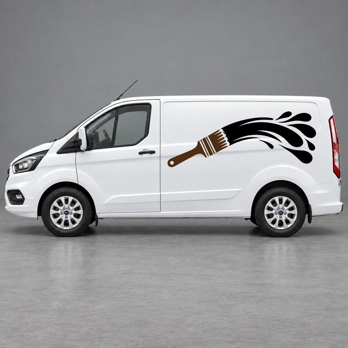 Ford Transit Custom Paintbrush Swoosh Side Graphics in Brown & Black