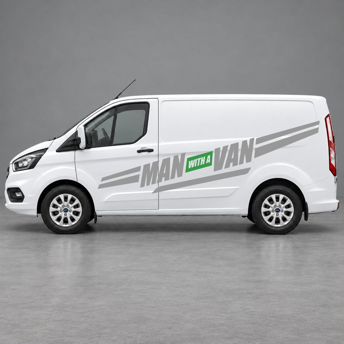Ford Transit Custom Man with a Van Side Stripes in Grey & Green