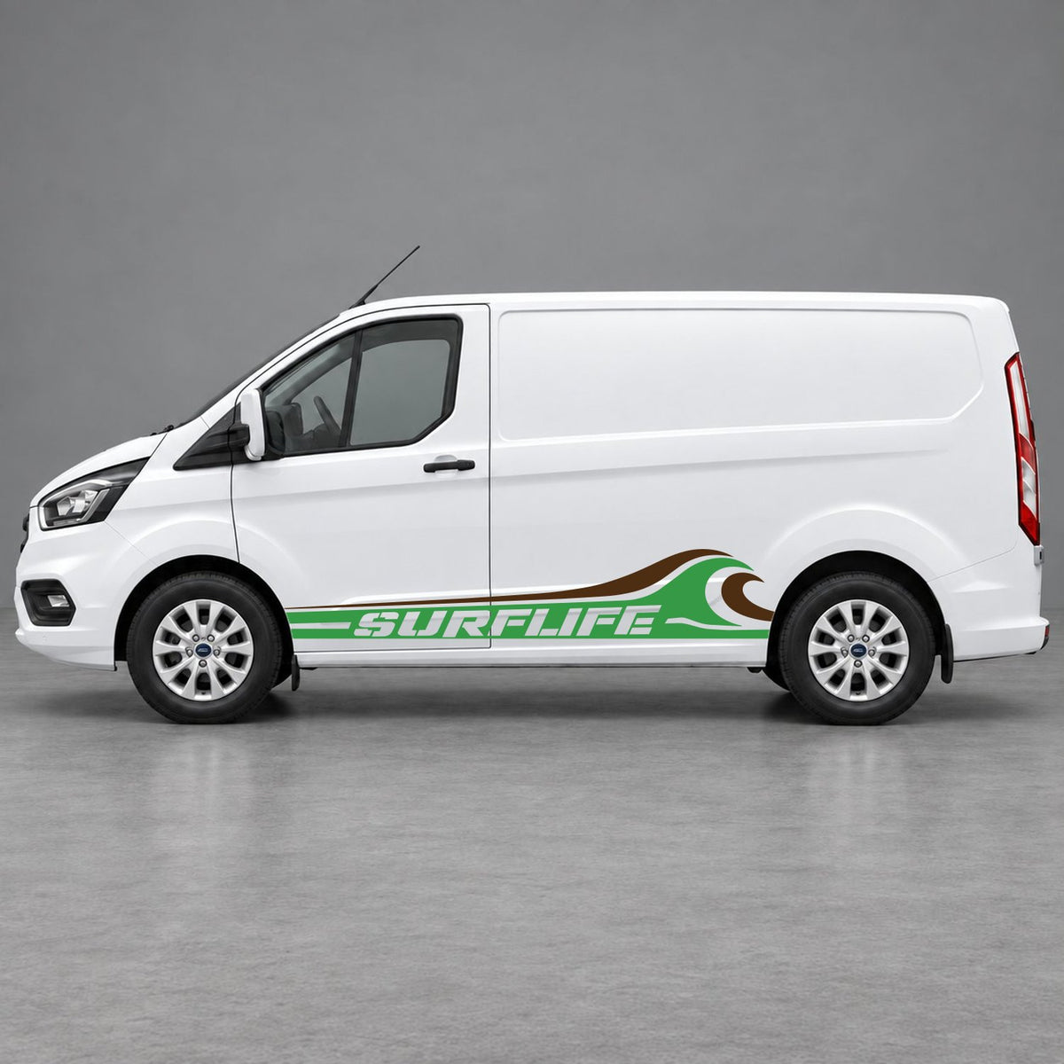 Ford Transit Custom Surflife Wave Side Stripes in Green & Brown