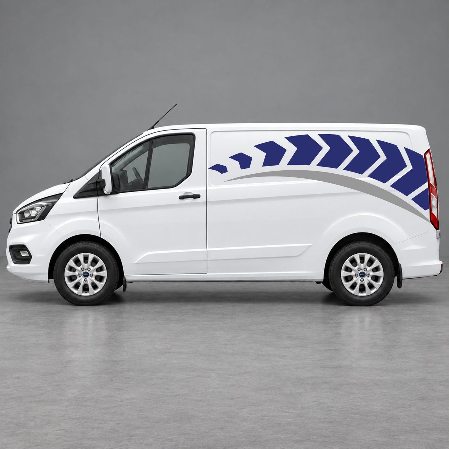 Ford Transit Custom Chevron Track Side Graphics in Navy Blue & Grey
