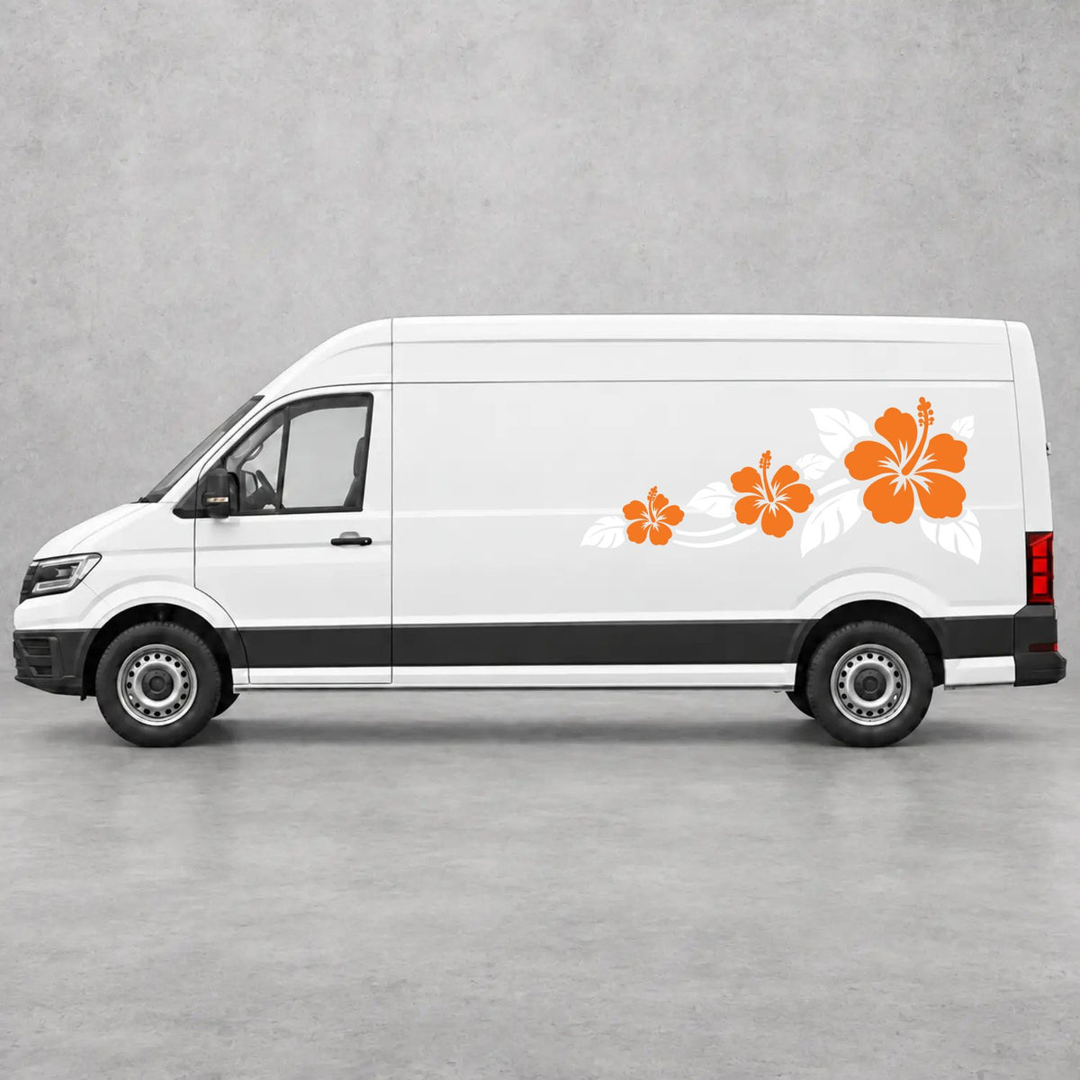 VW Crafter Hibiscus Flower Trail Side Graphics in White & Orange