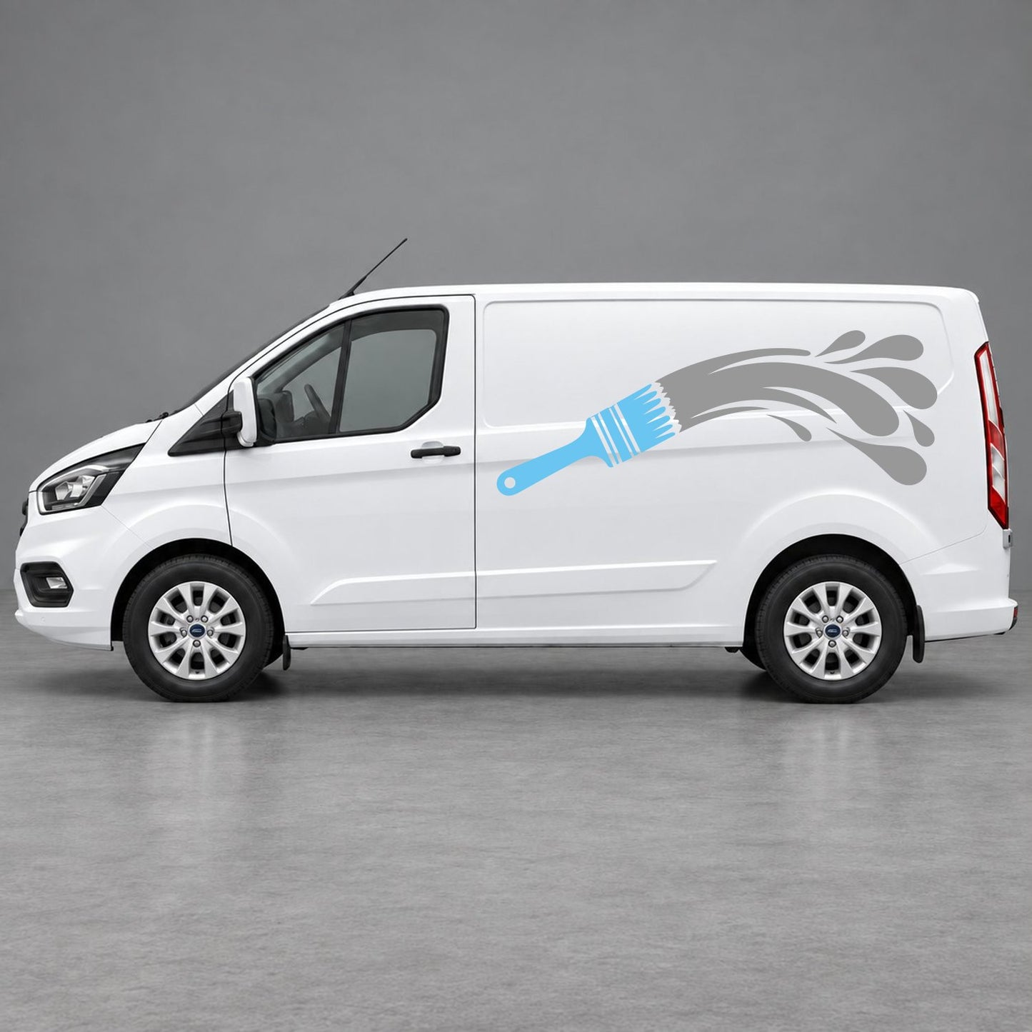 Ford Transit Custom Paintbrush Swoosh Side Graphics in Light Blue & Grey