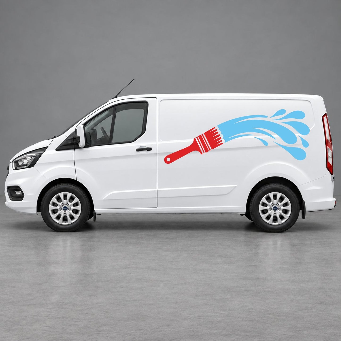 Ford Transit Custom Paintbrush Swoosh Side Graphics in Red & Light Blue