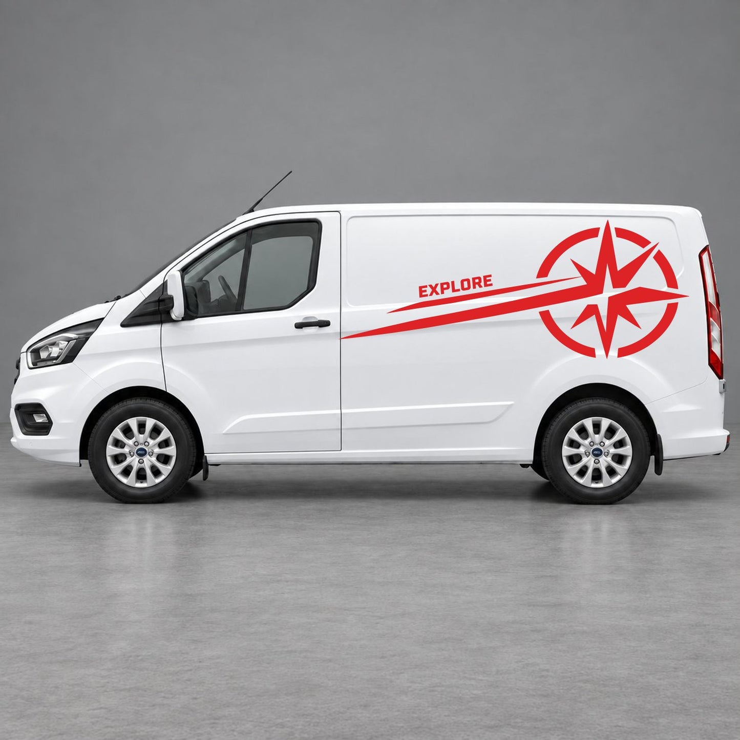 Ford Transit Custom Explore Compass Side Stripes in Red