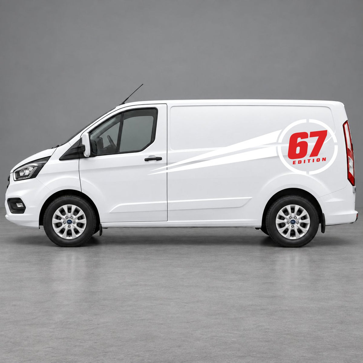 Ford Transit Custom Personalised Number Edition Side Stripes in White & Red