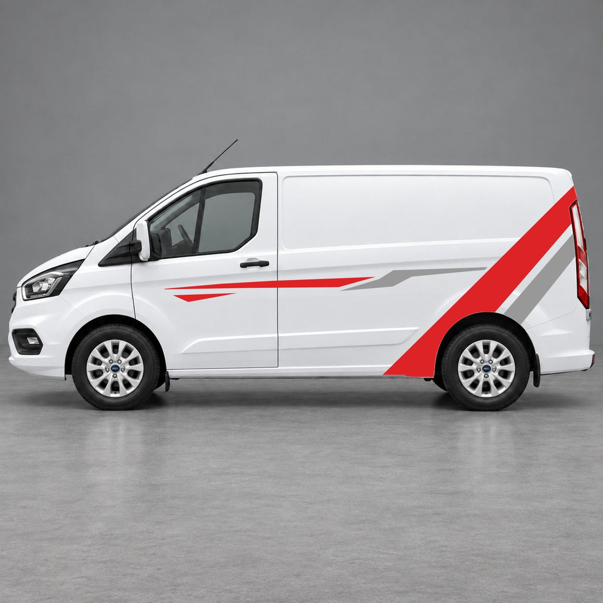Ford Transit Custom Bold Rear Diagonal Side Stripes in Red & Grey