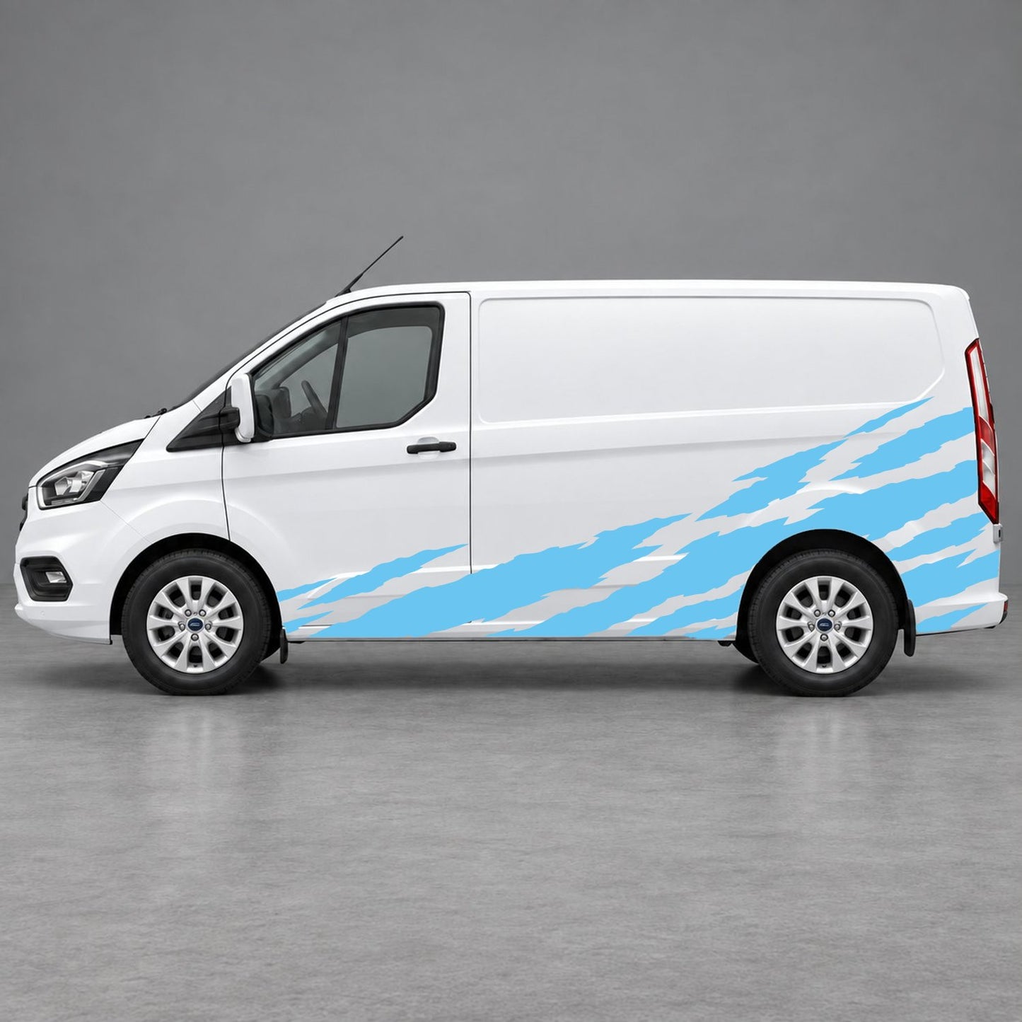 Ford Transit Custom Claw Scratch Side Graphics in Light Blue & Light Blue