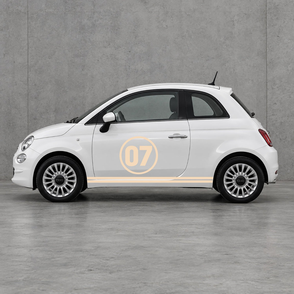 Fiat 500 Choose Your Number Racing Stripes Kit - Pair Supplied in Beige