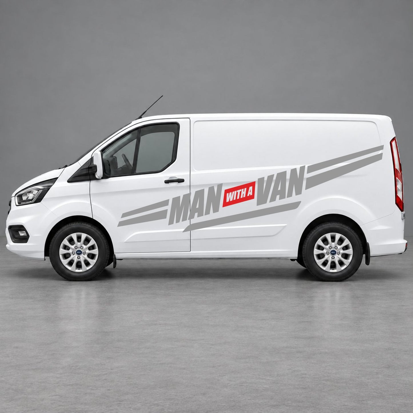 Ford Transit Custom Man with a Van Side Stripes in Grey & Red
