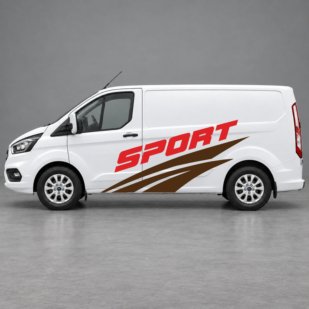 Ford Transit Custom Sport Twin Stripe Side Graphics in Brown & Red