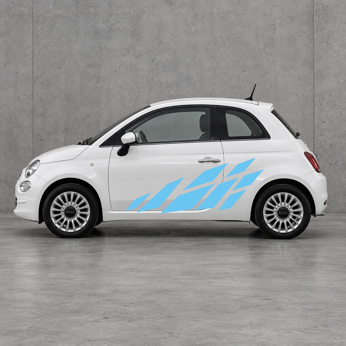 Fiat 500 Racing Flag Side Graphics Kit - Pair Supplied in Light Blue & Light Blue
