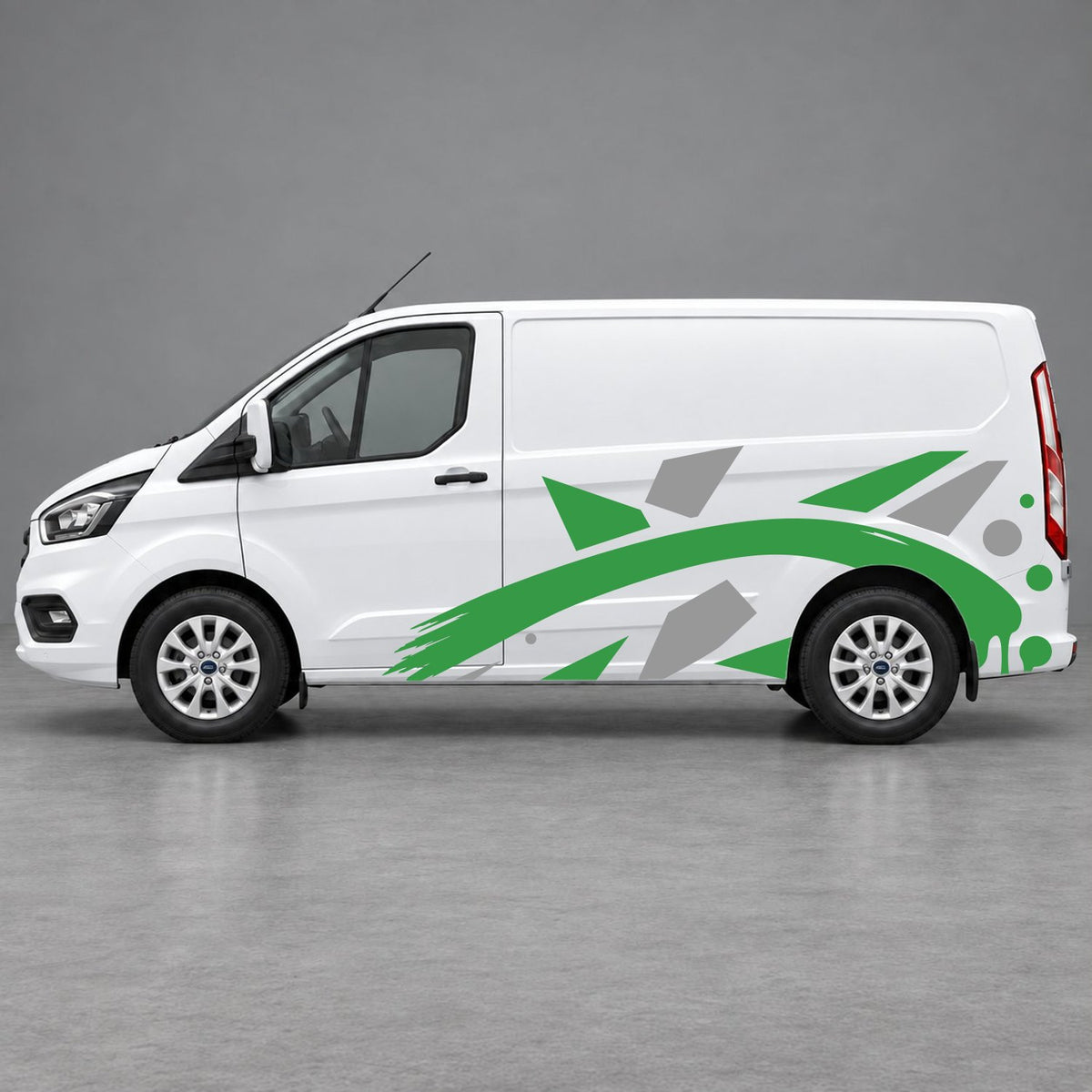 Ford Transit Custom Abstract Geometric Splash Side Graphics in Grey & Green