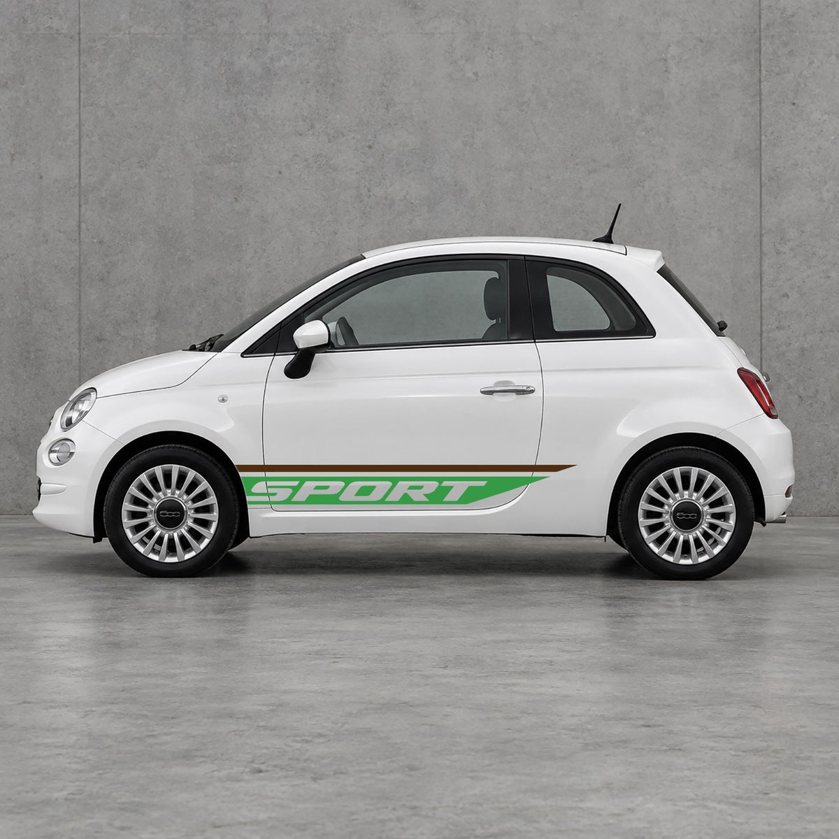 Fiat 500 Sport Lower Side Stripes Kit - Pair Supplied in Brown & Green