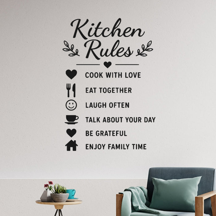 Kitchen Rules Wall Sticker ‚Äì Cook With Love Eat Together Quote Decal