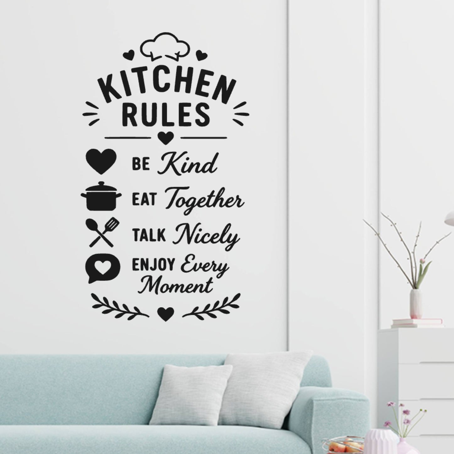 Family Kitchen Rules Wall Sticker – Be Kind Eat Together Quote Decal