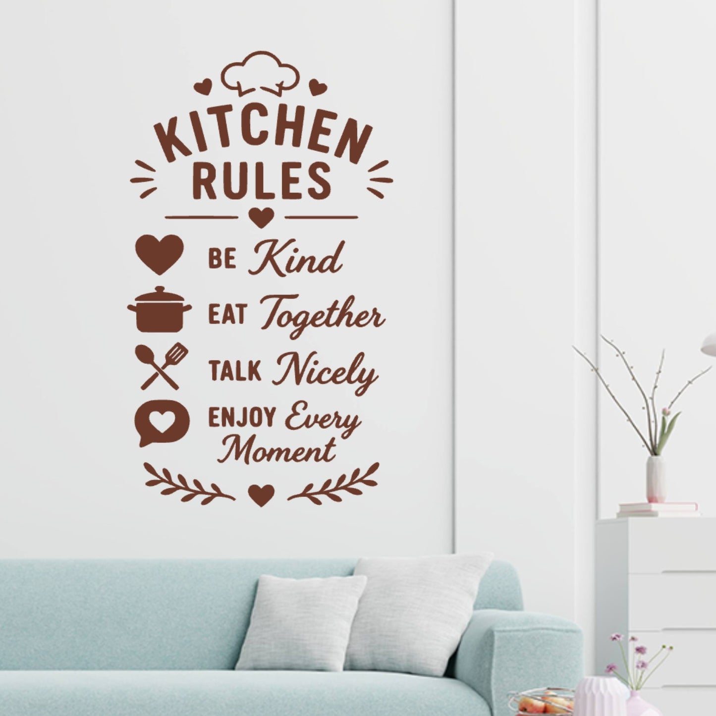 Family Kitchen Rules Wall Sticker – Be Kind Eat Together Quote Decal