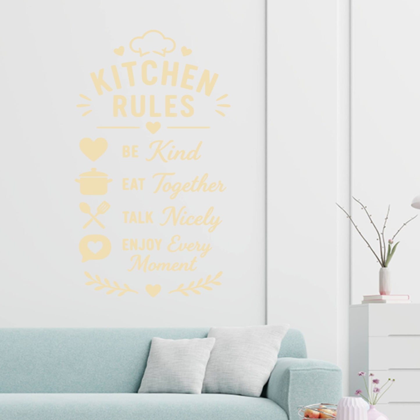 Family Kitchen Rules Wall Sticker – Be Kind Eat Together Quote Decal