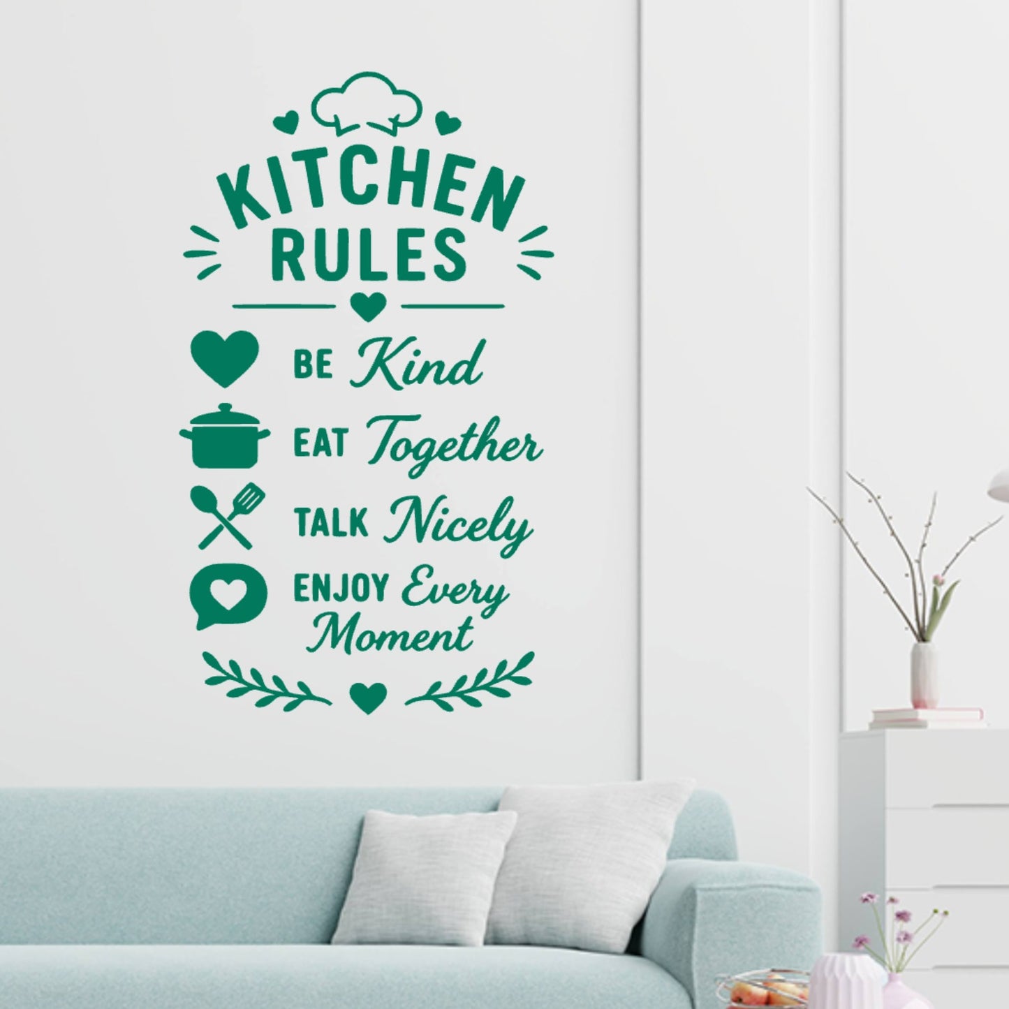 Family Kitchen Rules Wall Sticker – Be Kind Eat Together Quote Decal