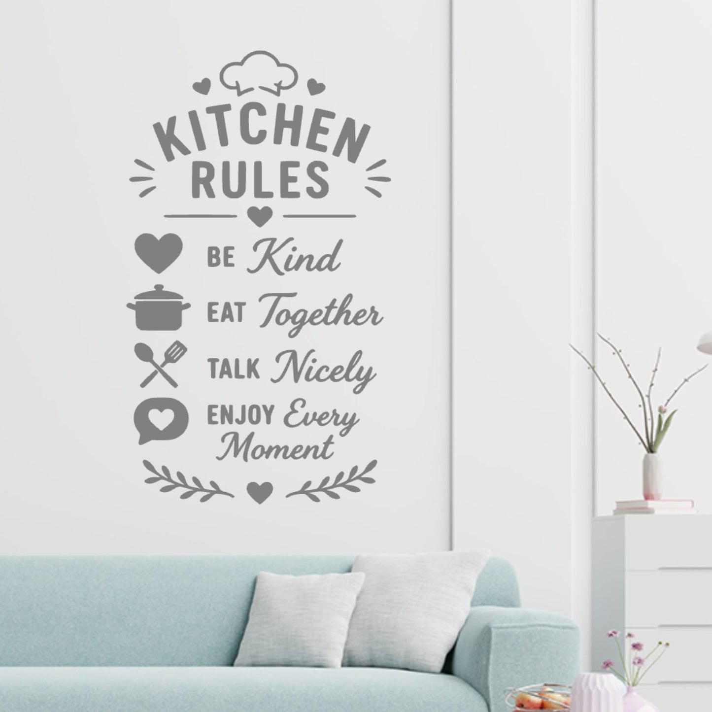 Family Kitchen Rules Wall Sticker – Be Kind Eat Together Quote Decal