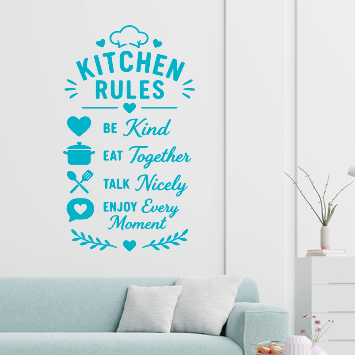 Family Kitchen Rules Wall Sticker – Be Kind Eat Together Quote Decal