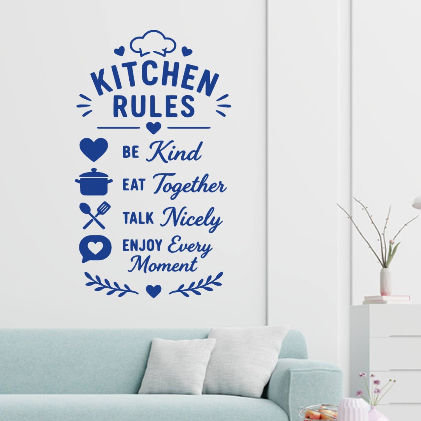 Family Kitchen Rules Wall Sticker – Be Kind Eat Together Quote Decal
