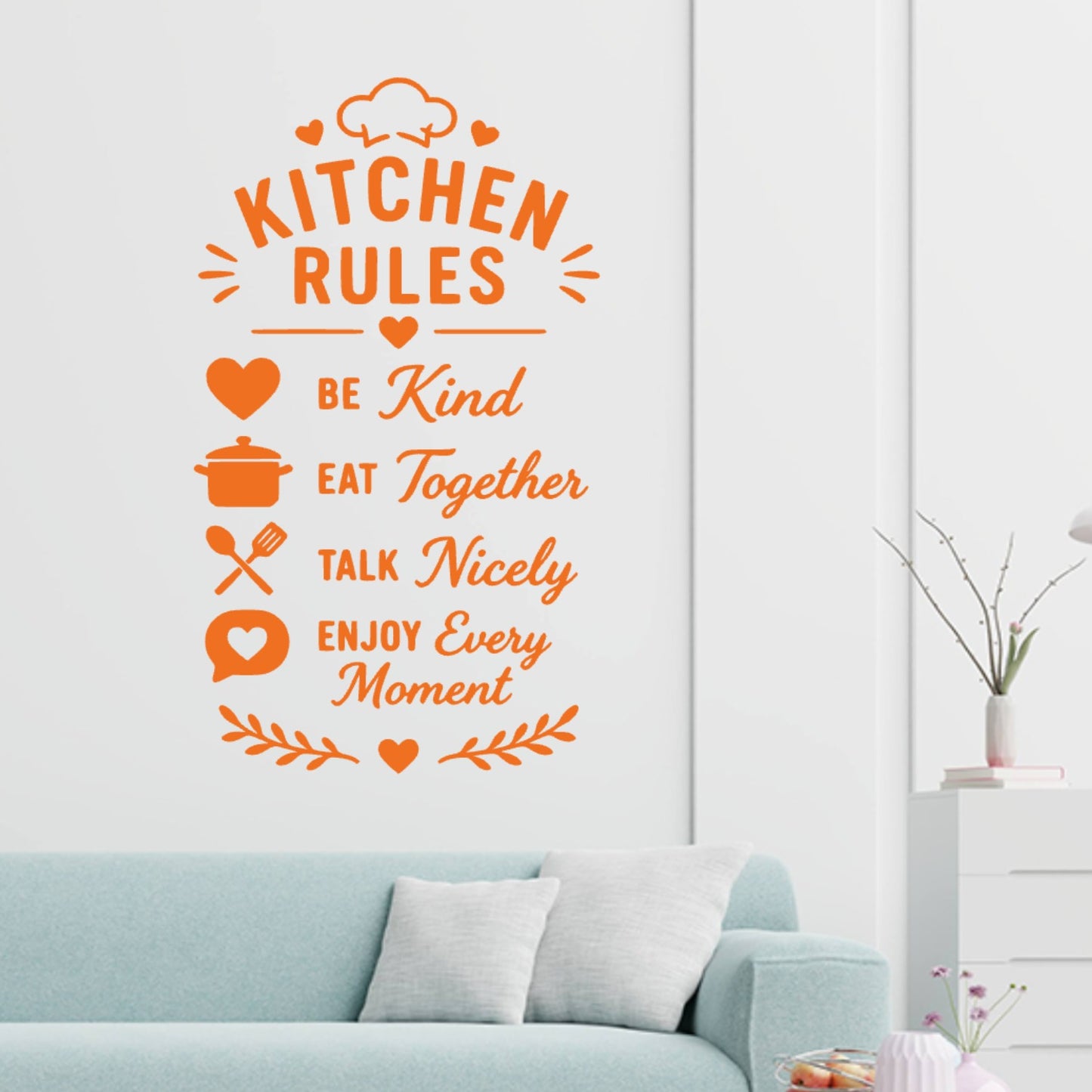 Family Kitchen Rules Wall Sticker – Be Kind Eat Together Quote Decal