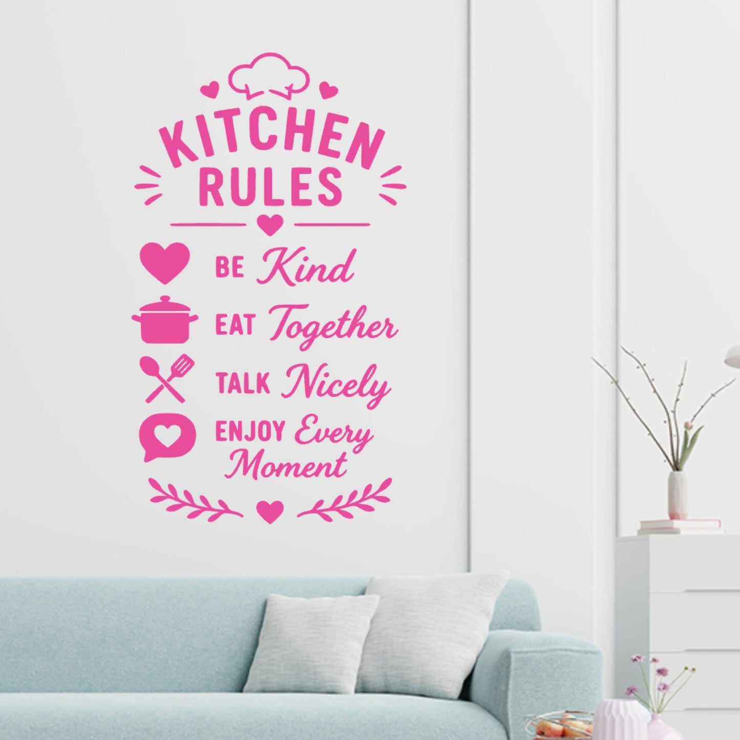Family Kitchen Rules Wall Sticker – Be Kind Eat Together Quote Decal