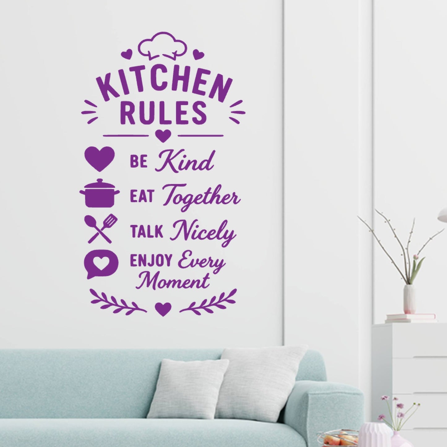 Family Kitchen Rules Wall Sticker – Be Kind Eat Together Quote Decal