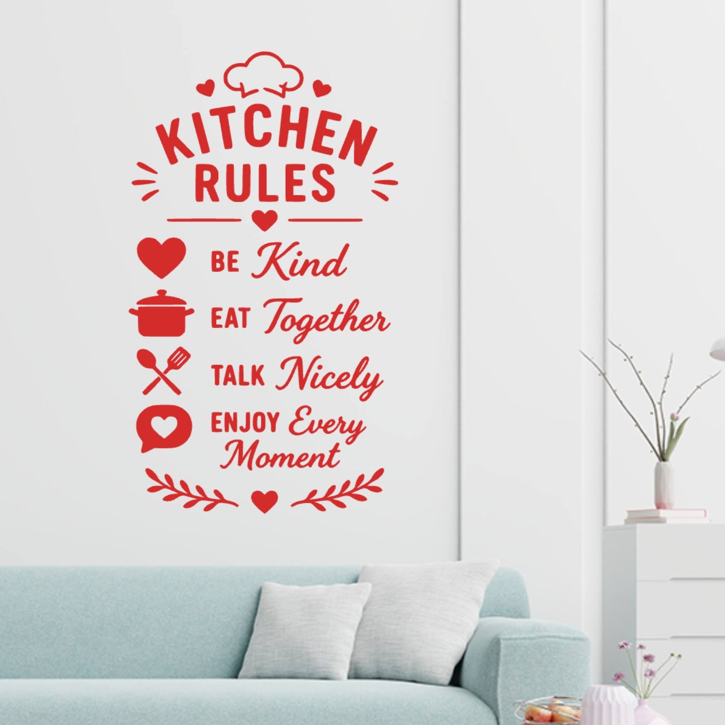 Family Kitchen Rules Wall Sticker – Be Kind Eat Together Quote Decal