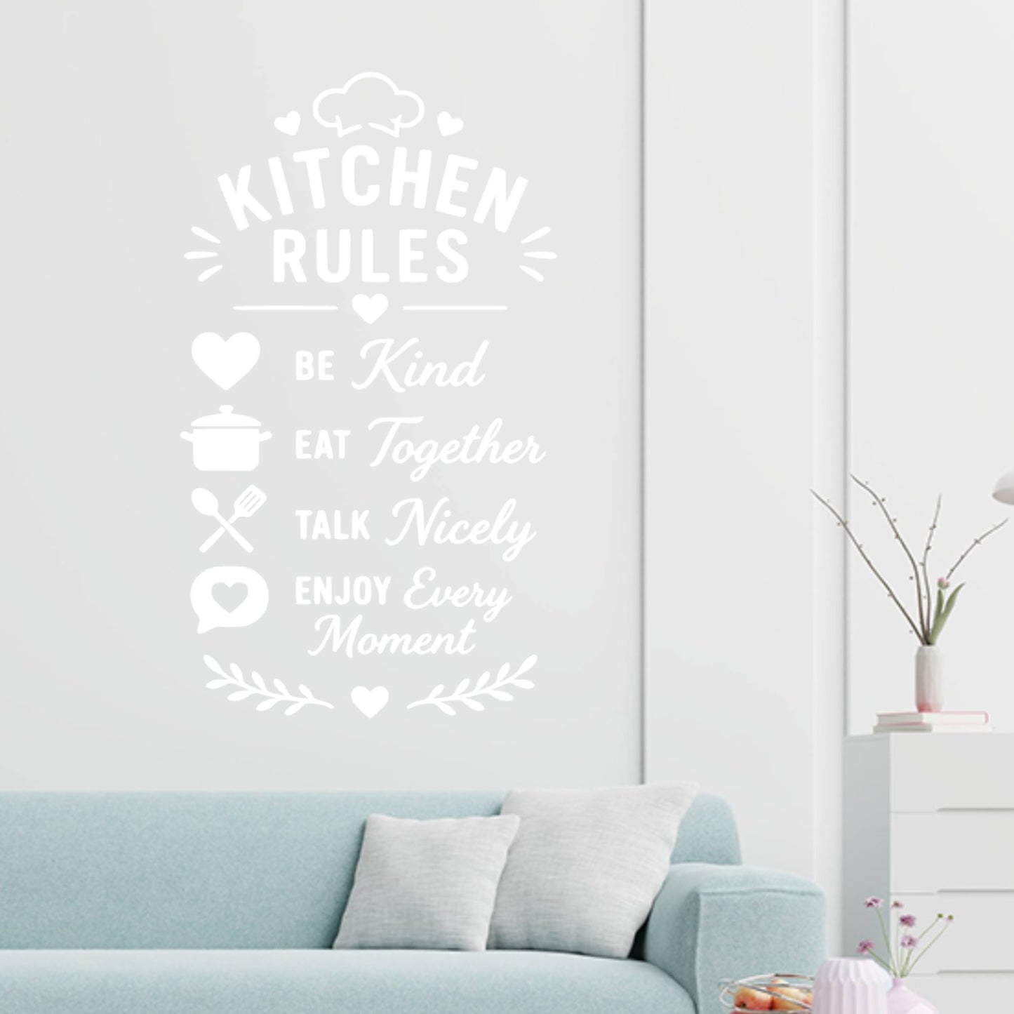 Family Kitchen Rules Wall Sticker – Be Kind Eat Together Quote Decal