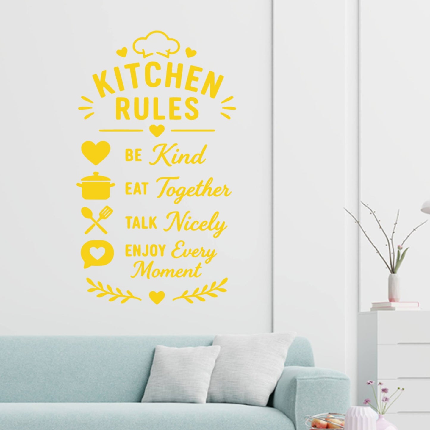 Family Kitchen Rules Wall Sticker – Be Kind Eat Together Quote Decal