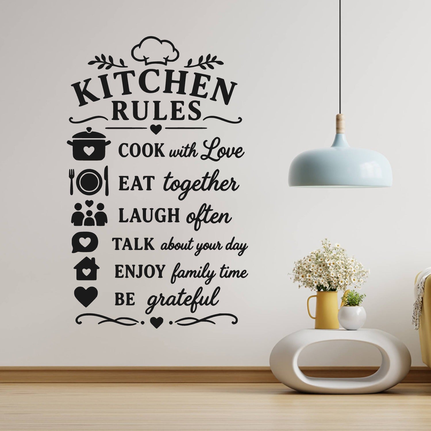 Kitchen Rules Wall Sticker – Cook With Love Eat Together Family Quote Decal