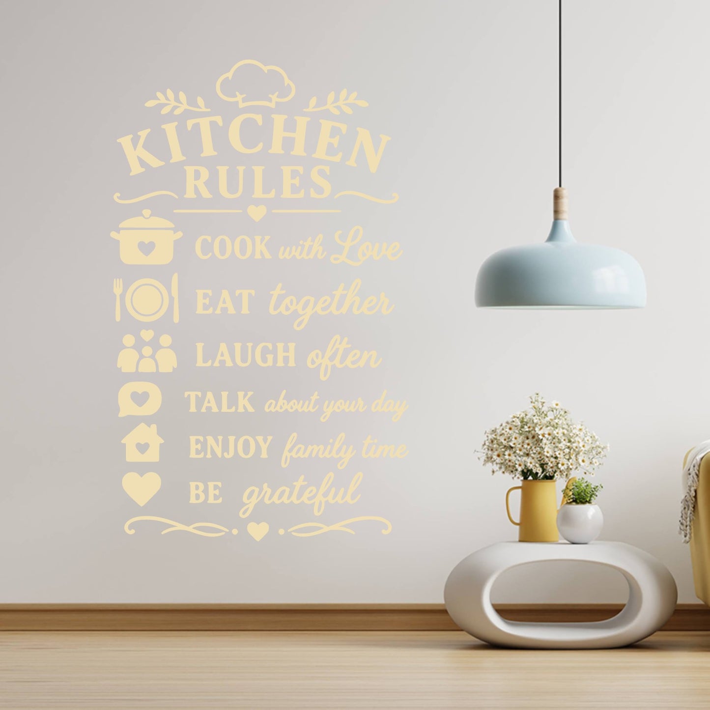 Kitchen Rules Wall Sticker – Cook With Love Eat Together Family Quote Decal