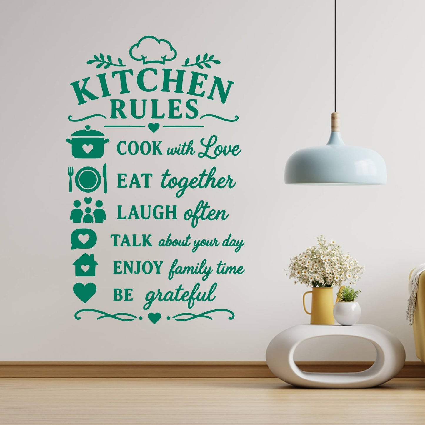 Kitchen Rules Wall Sticker – Cook With Love Eat Together Family Quote Decal