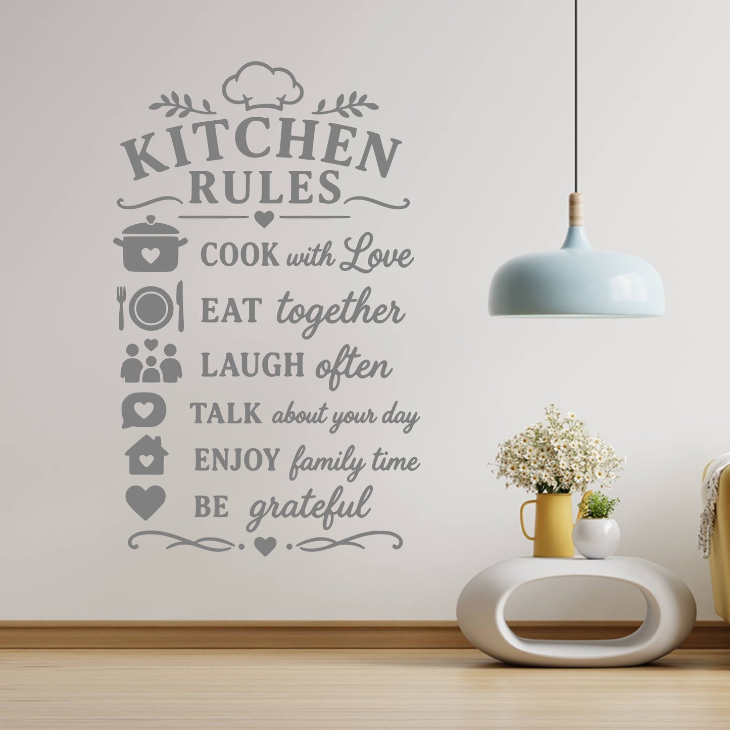 Kitchen Rules Wall Sticker – Cook With Love Eat Together Family Quote Decal