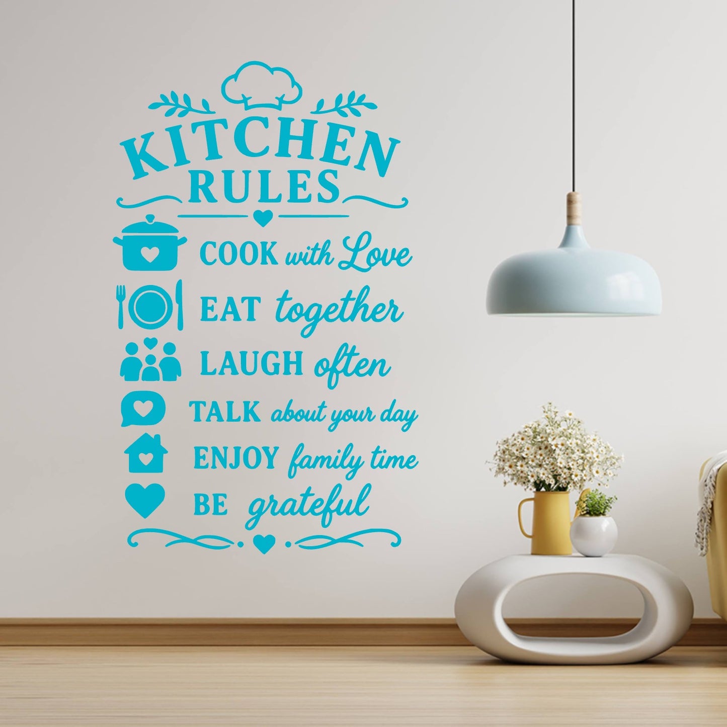 Kitchen Rules Wall Sticker – Cook With Love Eat Together Family Quote Decal
