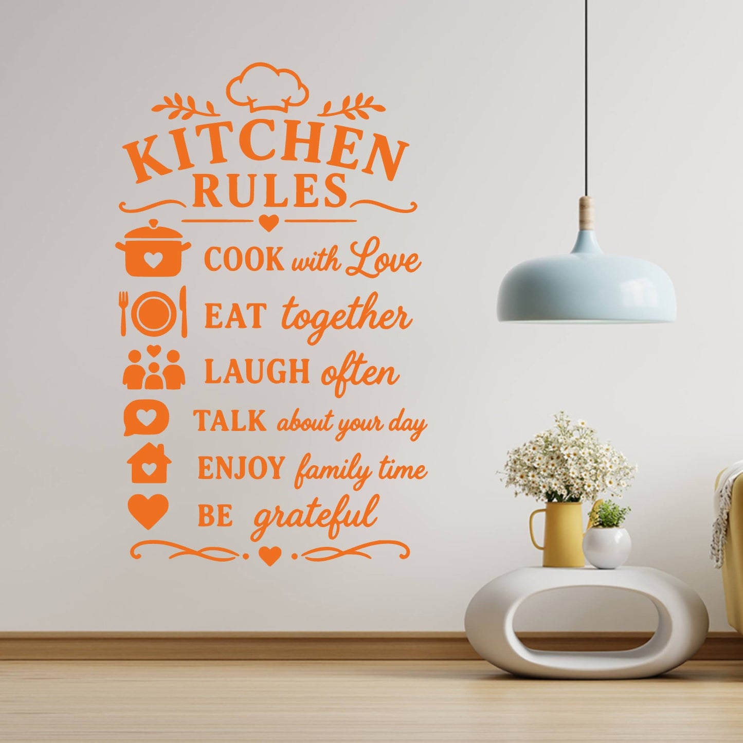 Kitchen Rules Wall Sticker – Cook With Love Eat Together Family Quote Decal