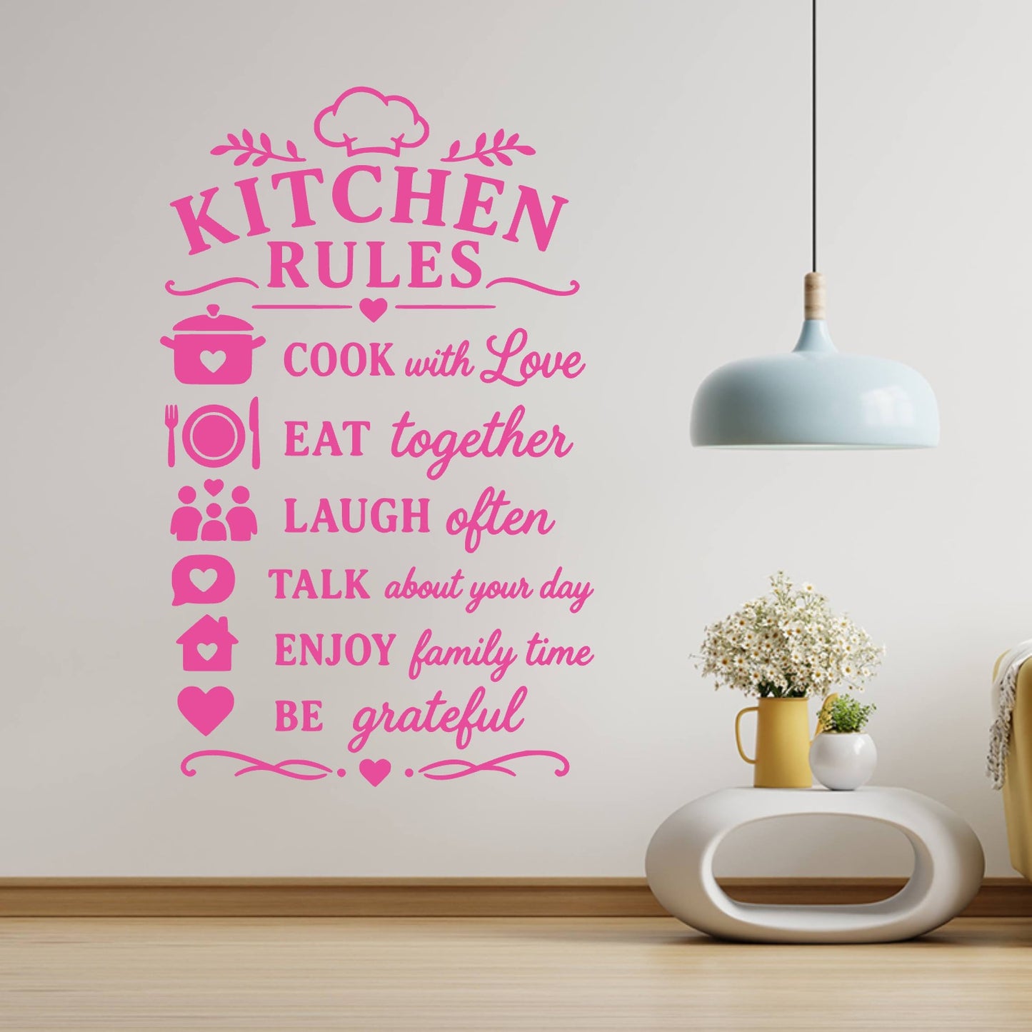 Kitchen Rules Wall Sticker – Cook With Love Eat Together Family Quote Decal