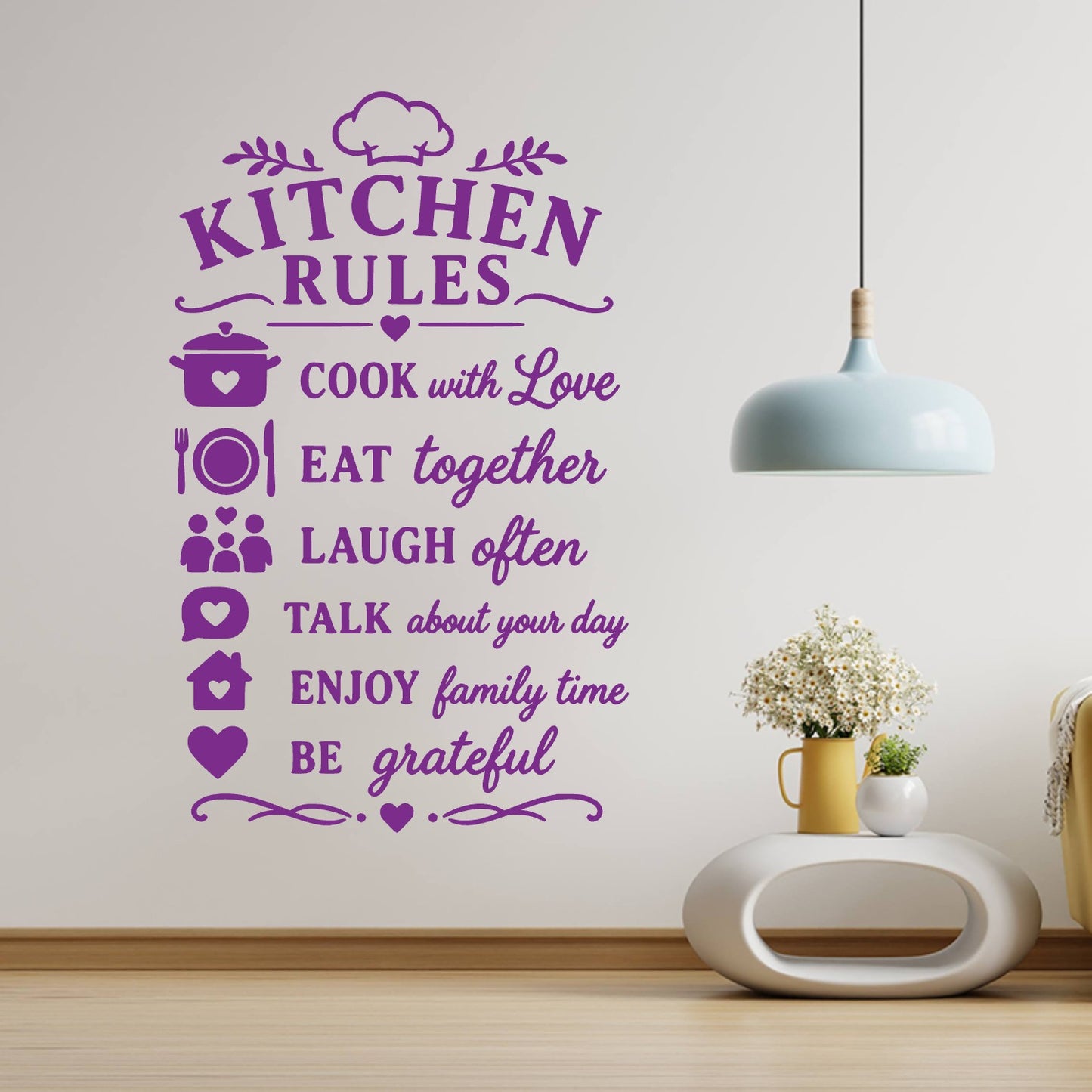 Kitchen Rules Wall Sticker – Cook With Love Eat Together Family Quote Decal