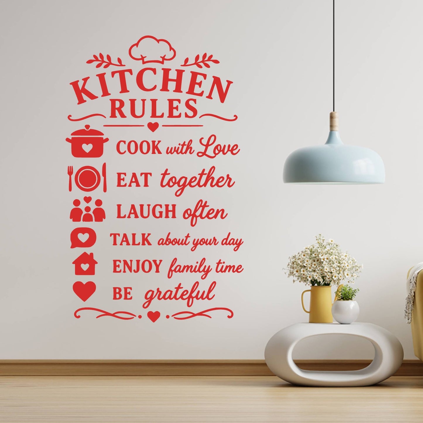 Kitchen Rules Wall Sticker – Cook With Love Eat Together Family Quote Decal