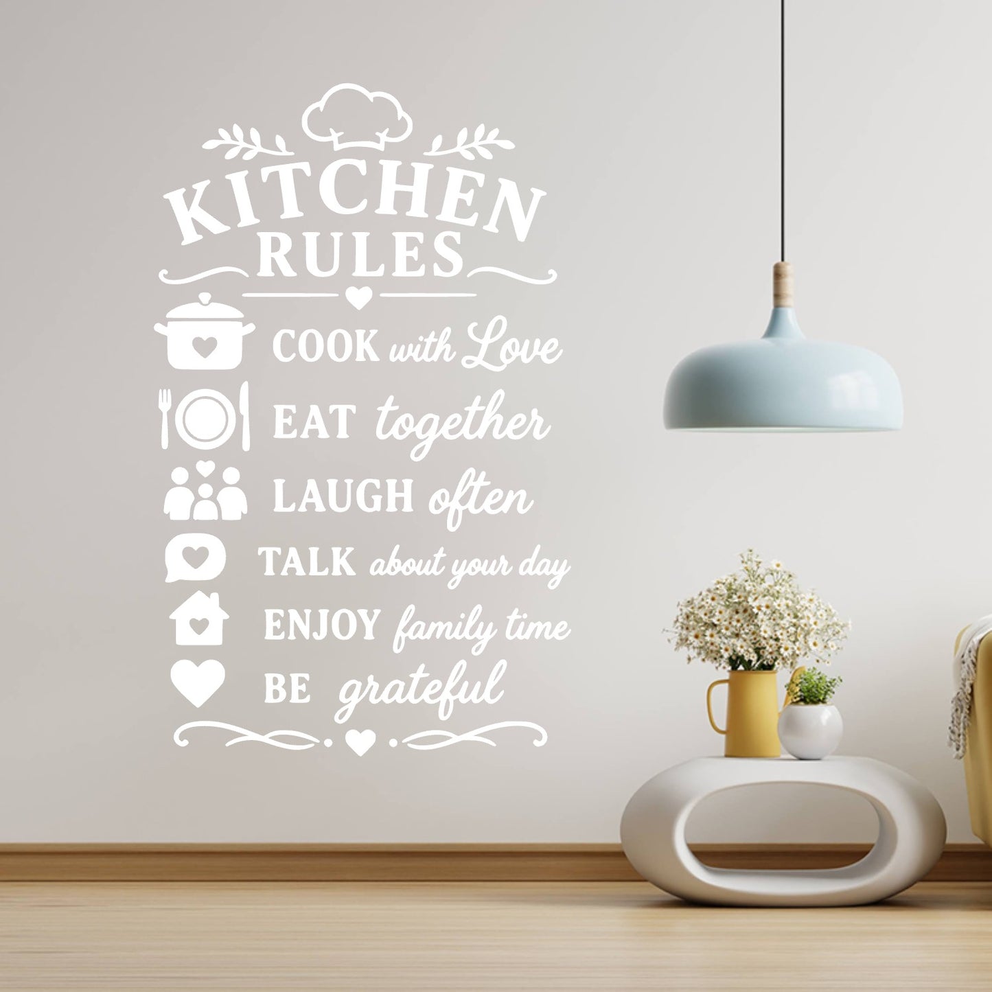 Kitchen Rules Wall Sticker – Cook With Love Eat Together Family Quote Decal
