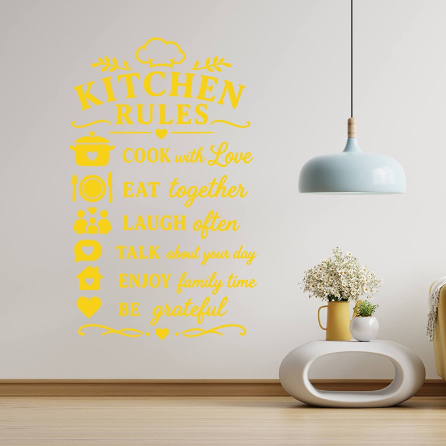 Kitchen Rules Wall Sticker – Cook With Love Eat Together Family Quote Decal