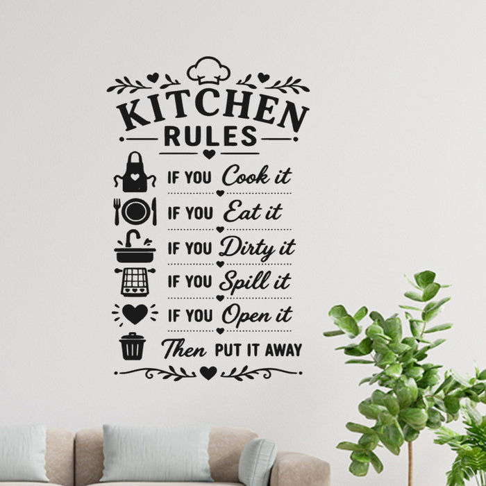 Minimal Kitchen Rules Wall Sticker ‚Äì Clean As You Go Decal