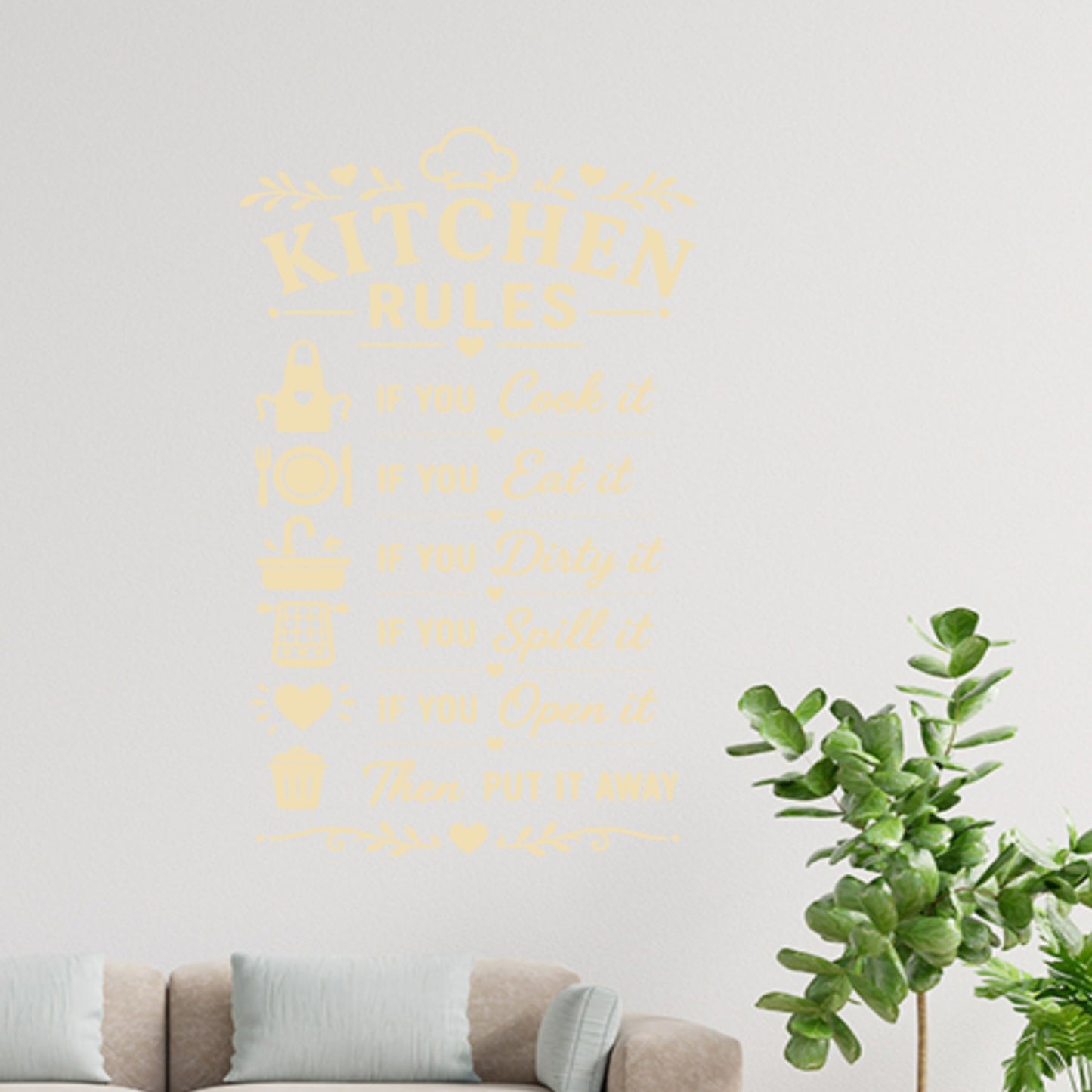Minimal Kitchen Rules Wall Sticker – Clean As You Go Decal